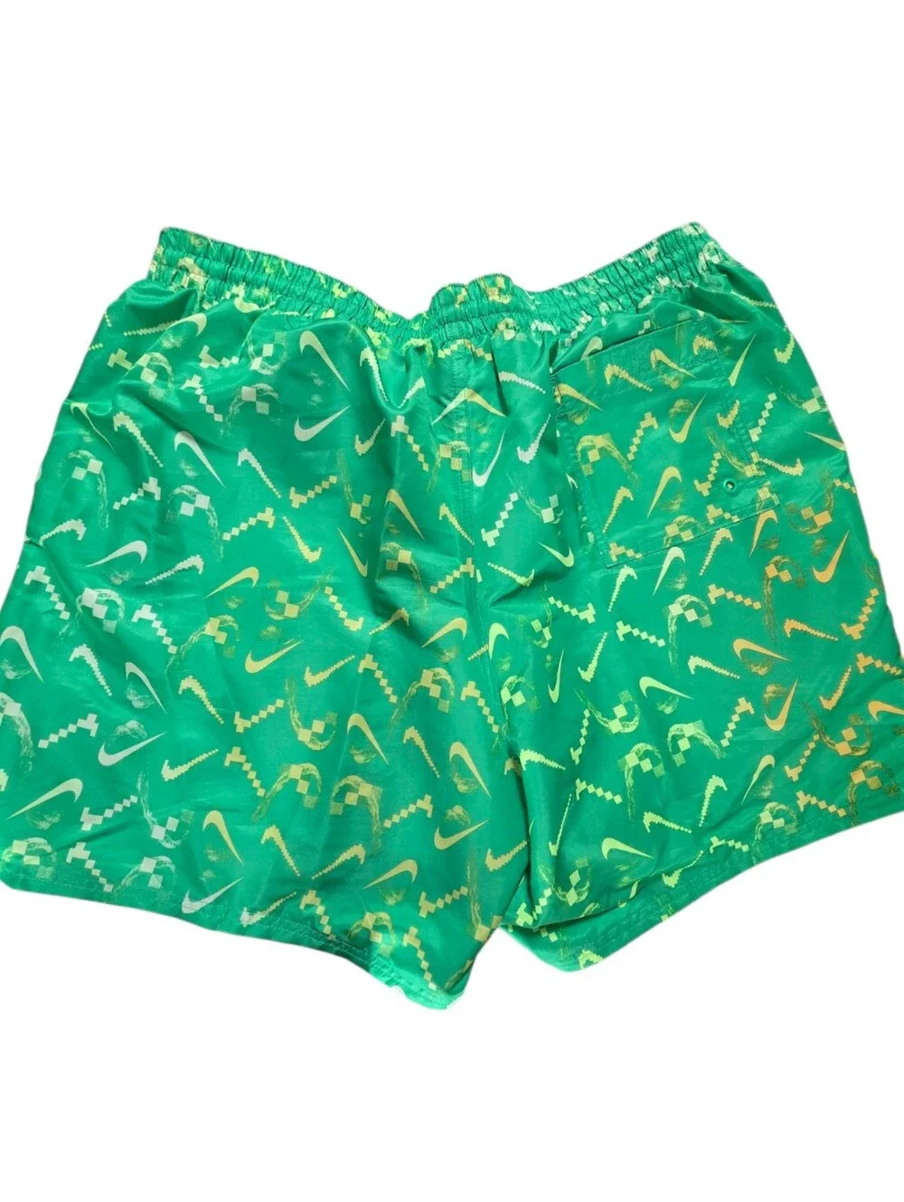 Nike Green Geometric Swim Trunks,  Pockets, Drawstring, XXL Mens